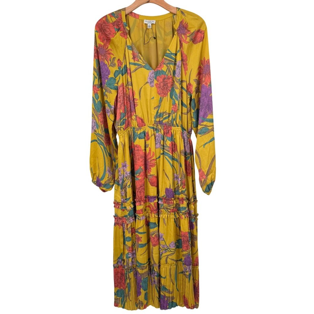 Current Air Marigold Floral Maxi Dress V-Neck womens size large long sleeve new - Picture 10 of 15